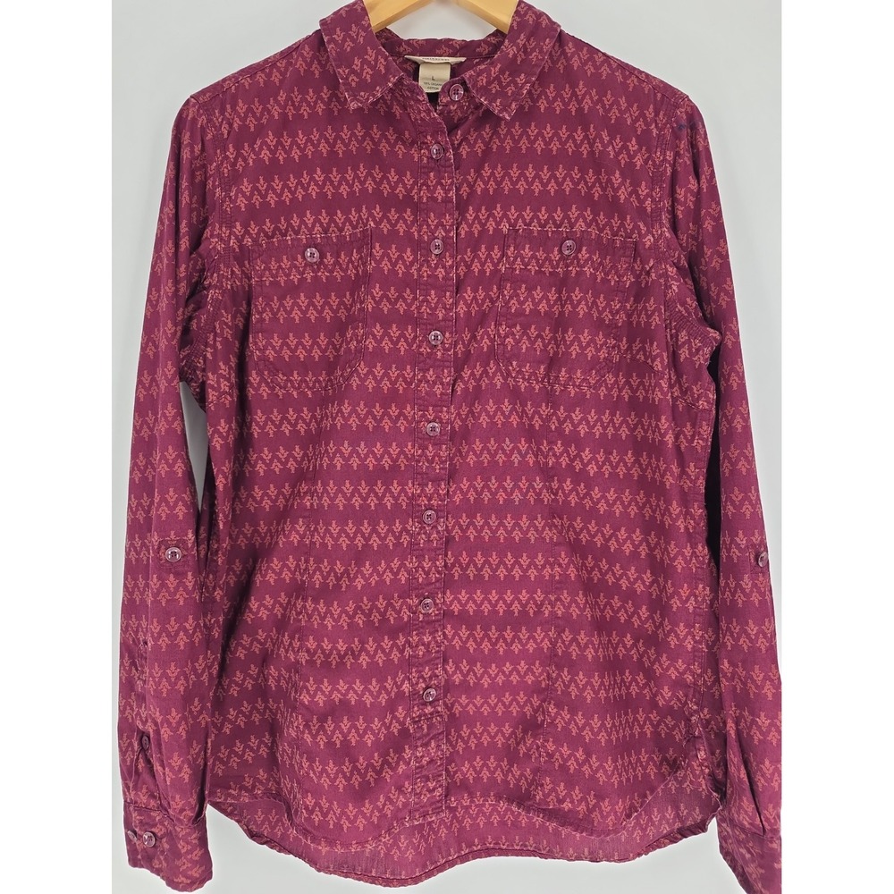 VTG Y2K Duluth Trading Co Aztec Print Button Up L Organic Cotton Burgundy